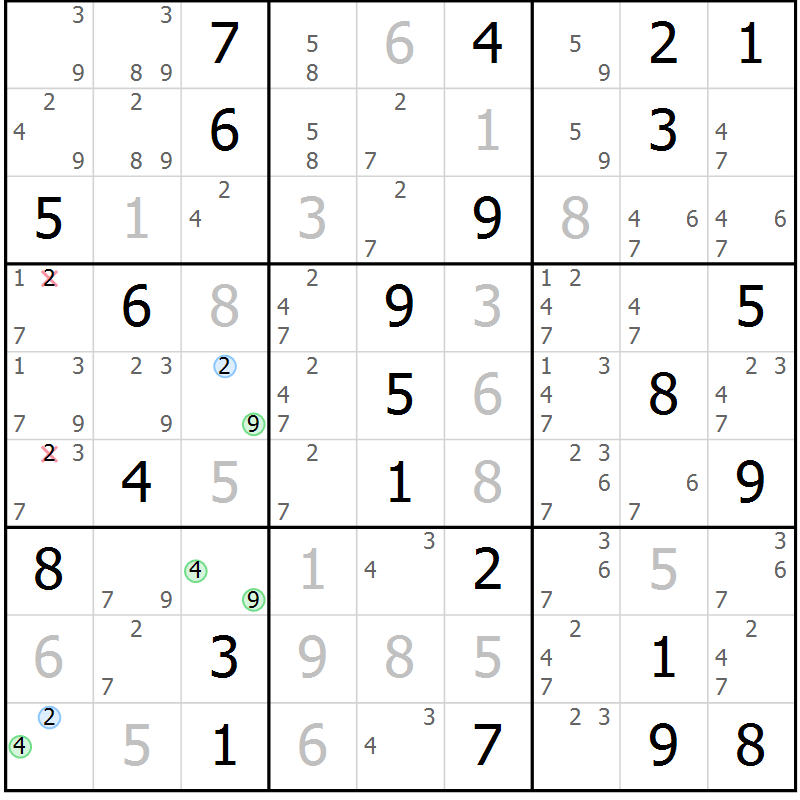 Position des candidats pour la solution de la Gr 62 page 65 du magazine de sudoku Virtuose n° 120