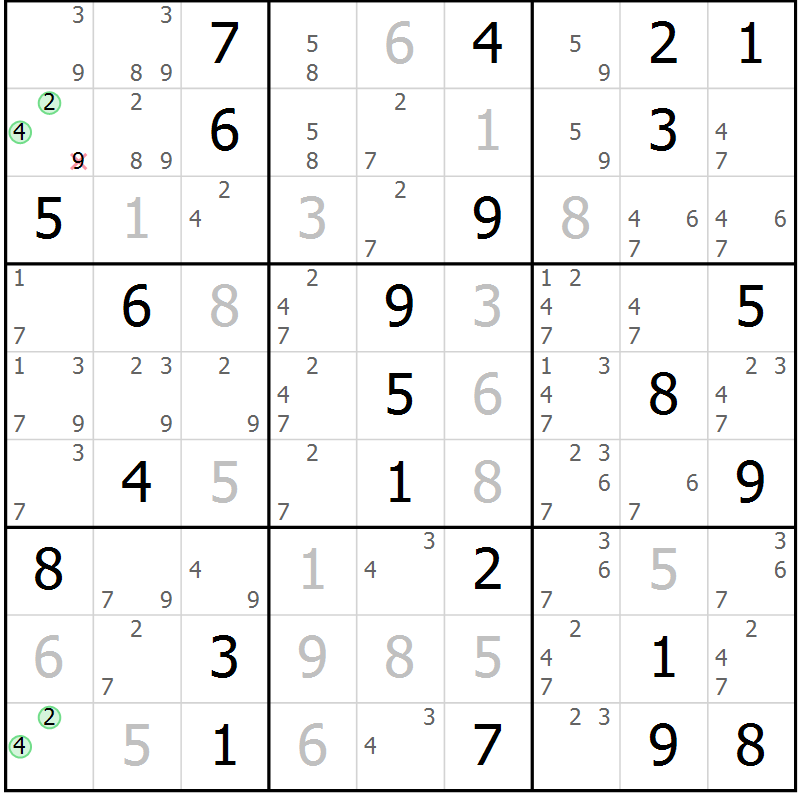 Position des candidats pour la solution de la Gr 62 page 65 du magazine de sudoku Virtuose n° 120