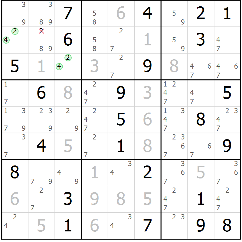 Position des candidats pour la solution de la Gr 62 page 65 du magazine de sudoku Virtuose n° 120