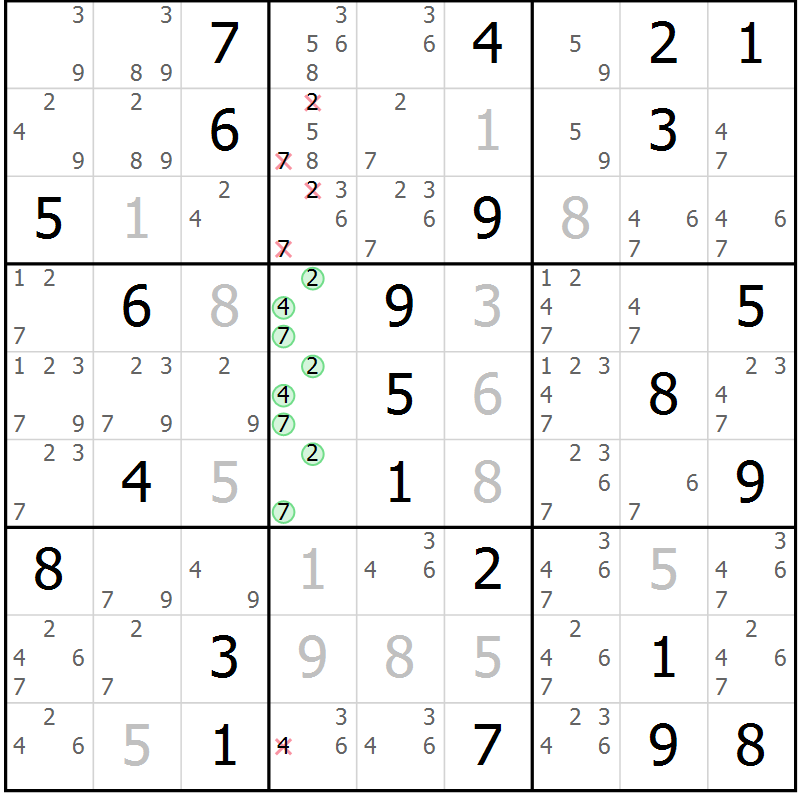 Position des candidats pour la solution de la Gr 62 page 65 du magazine de sudoku Virtuose n° 120