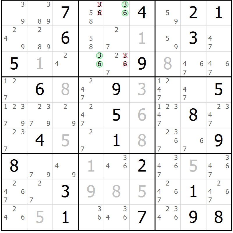 Position des candidats pour la solution de la Gr 62 page 65 du magazine de sudoku Virtuose n° 120