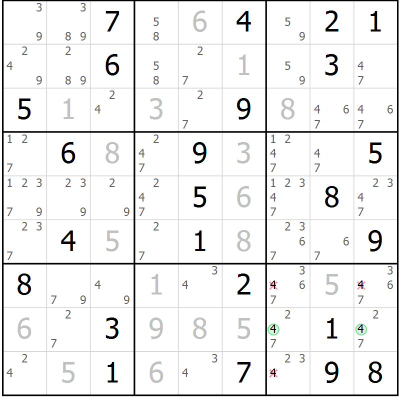 Position des candidats pour la solution de la Gr 62 page 65 du magazine de sudoku Virtuose n° 120