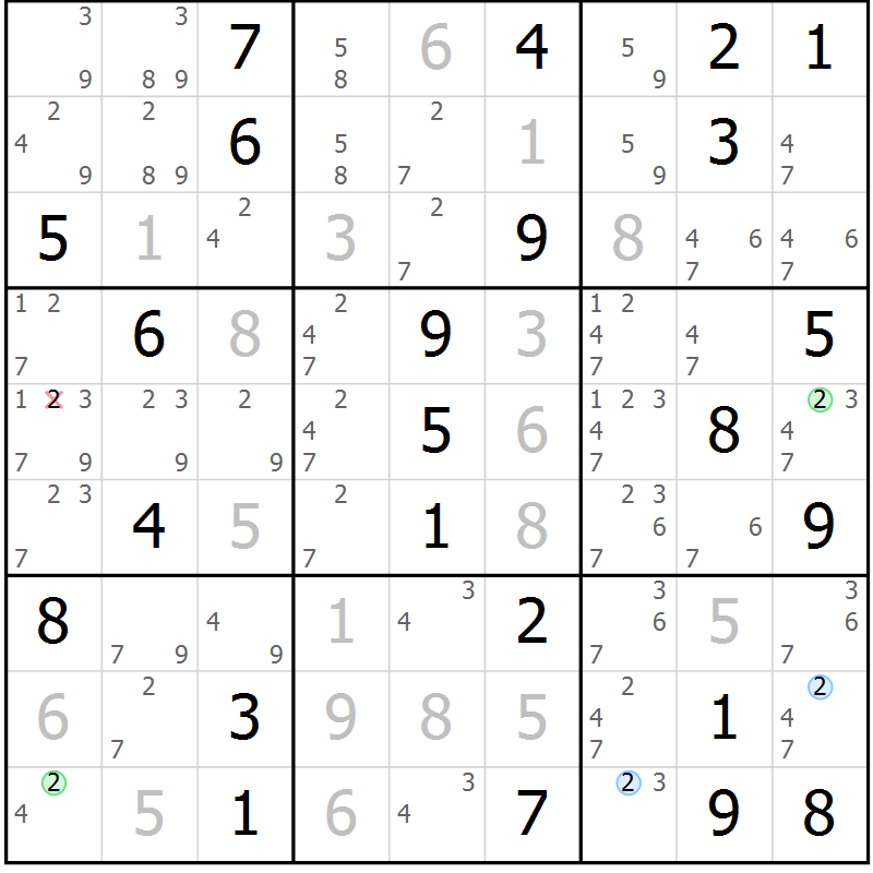 Position des candidats pour la solution de la Gr 62 page 65 du magazine de sudoku Virtuose n° 120