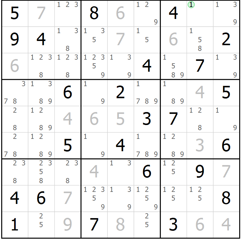 Position des candidats pour la solution de la Gr 63 page 66 du magazine de sudoku Virtuose n° 120