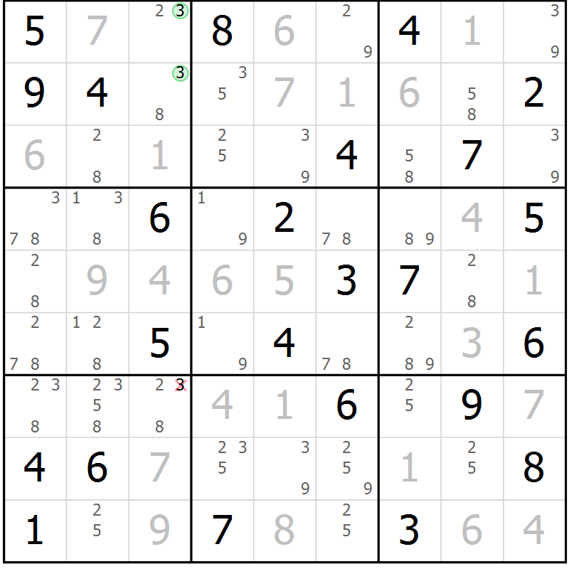Position des candidats pour la solution de la Gr 63 page 66 du magazine de sudoku Virtuose n° 120