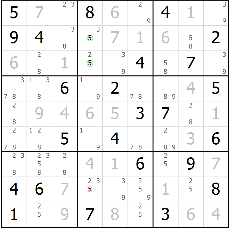 Position des candidats pour la solution de la Gr 63 page 66 du magazine de sudoku Virtuose n° 120