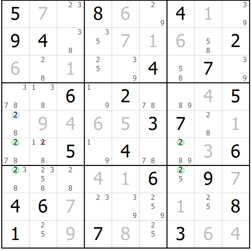 Position des candidats pour la solution de la Gr 63 page 66 du magazine de sudoku Virtuose n° 120