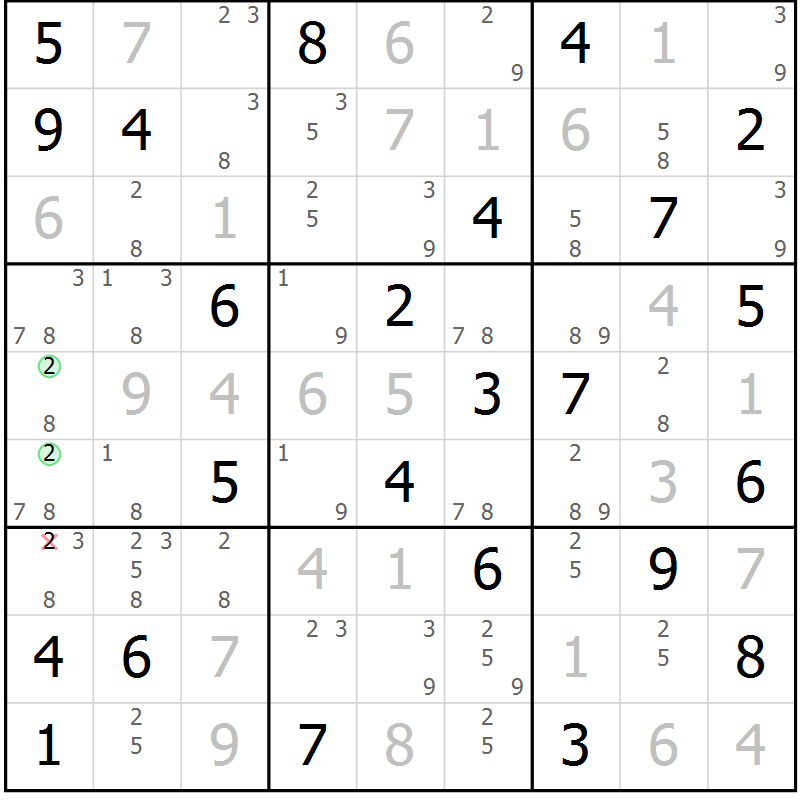 Position des candidats pour la solution de la Gr 63 page 66 du magazine de sudoku Virtuose n° 120