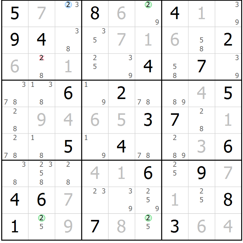 Position des candidats pour la solution de la Gr 63 page 66 du magazine de sudoku Virtuose n° 120