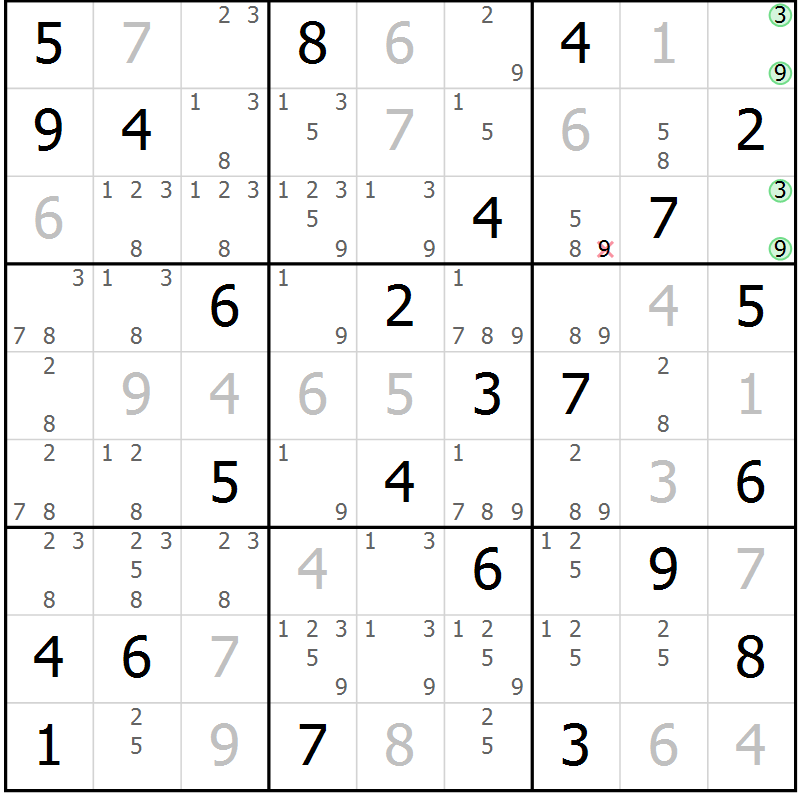 Position des candidats pour la solution de la Gr 63 page 66 du magazine de sudoku Virtuose n° 120