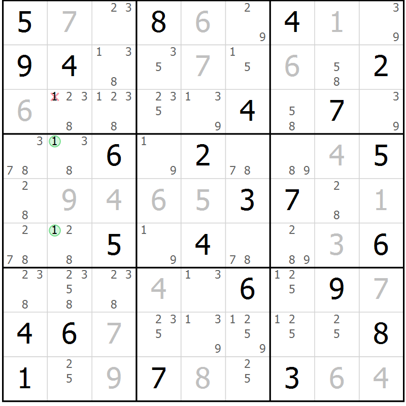 Position des candidats pour la solution de la Gr 63 page 66 du magazine de sudoku Virtuose n° 120