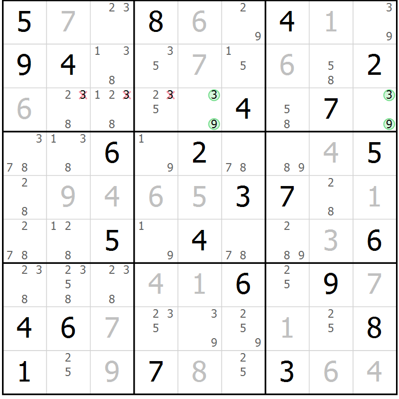 Position des candidats pour la solution de la Gr 63 page 66 du magazine de sudoku Virtuose n° 120