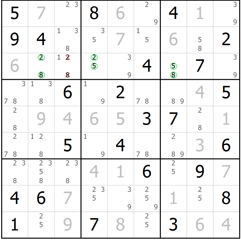 Position des candidats pour la solution de la Gr 63 page 66 du magazine de sudoku Virtuose n° 120