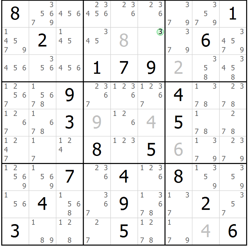 Position des candidats pour la solution de la Gr 64 page 67 du magazine de sudoku Virtuose n° 120
