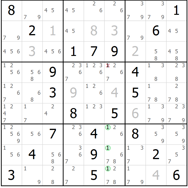 Position des candidats pour la solution de la Gr 64 page 67 du magazine de sudoku Virtuose n° 120