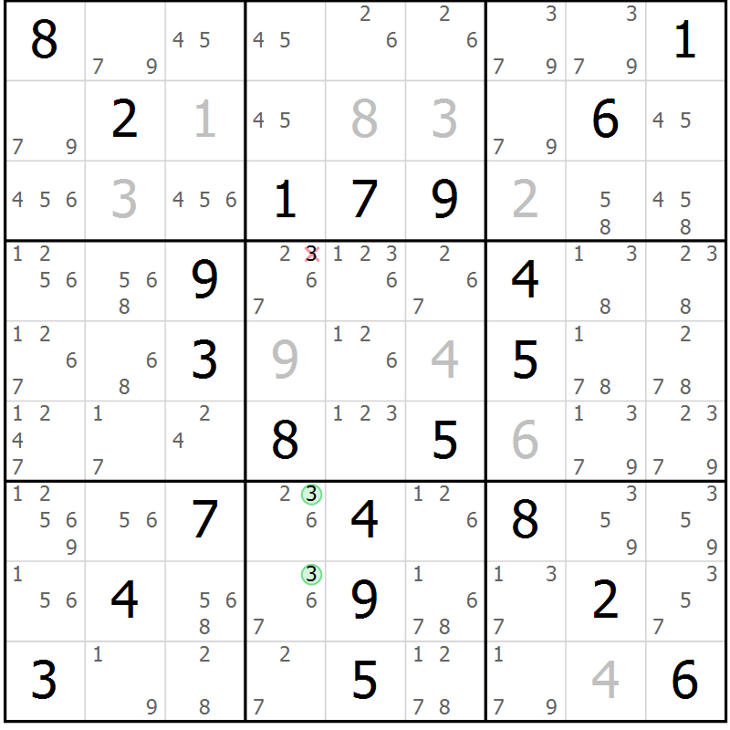 Position des candidats pour la solution de la Gr 64 page 67 du magazine de sudoku Virtuose n° 120