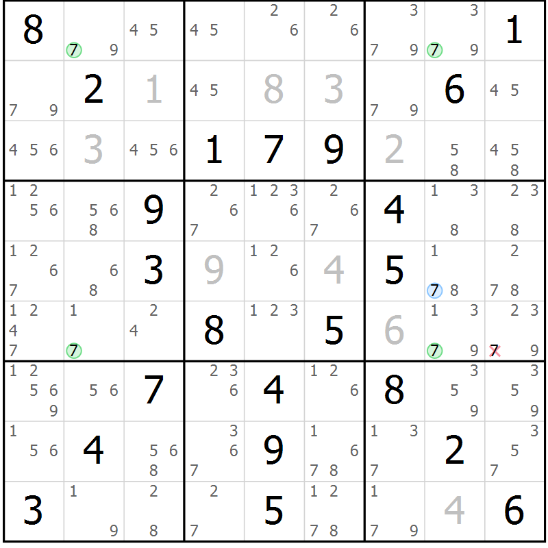Position des candidats pour la solution de la Gr 64 page 67 du magazine de sudoku Virtuose n° 120