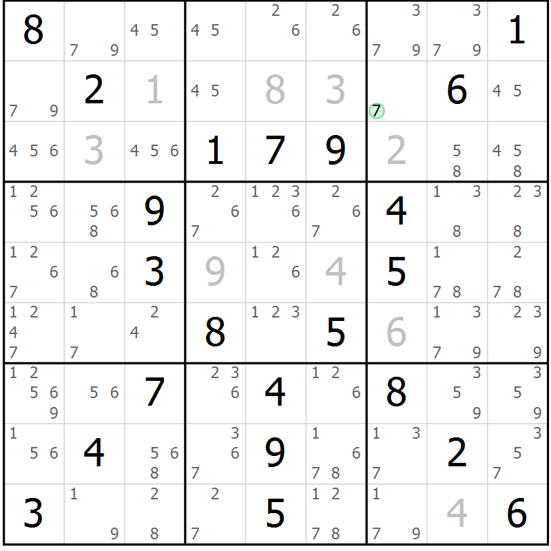 Position des candidats pour la solution de la Gr 64 page 67 du magazine de sudoku Virtuose n° 120