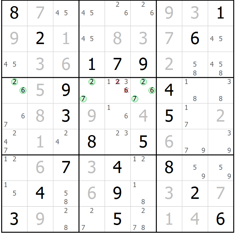 Position des candidats pour la solution de la Gr 64 page 67 du magazine de sudoku Virtuose n° 120