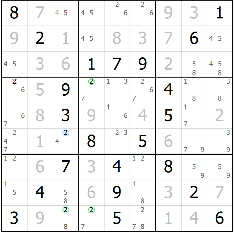 Position des candidats pour la solution de la Gr 64 page 67 du magazine de sudoku Virtuose n° 120