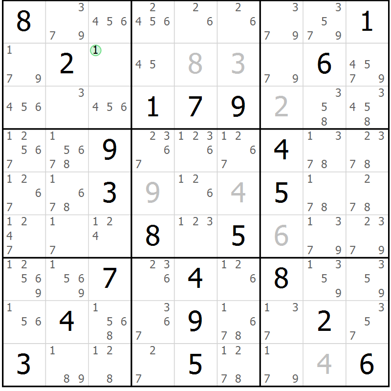 Position des candidats pour la solution de la Gr 64 page 67 du magazine de sudoku Virtuose n° 120