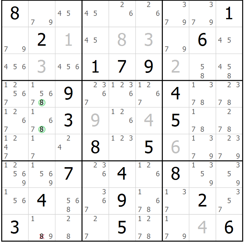 Position des candidats pour la solution de la Gr 64 page 67 du magazine de sudoku Virtuose n° 120