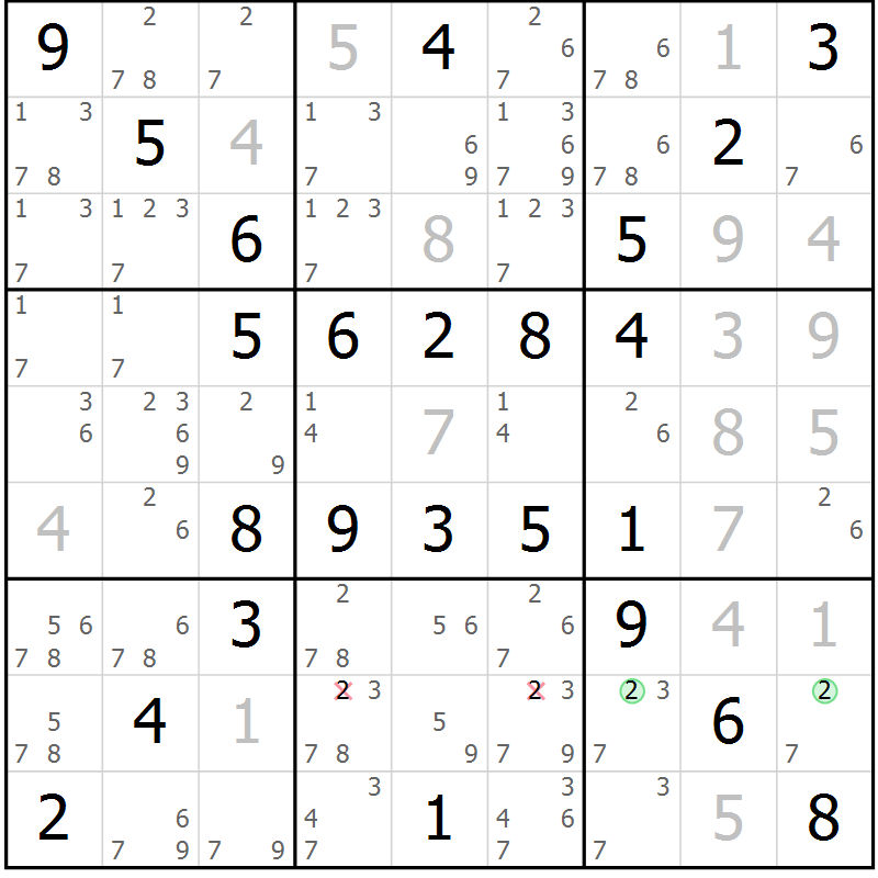 Position des candidats pour la solution de la Gr 65 page 68 du magazine de sudoku Virtuose n° 120