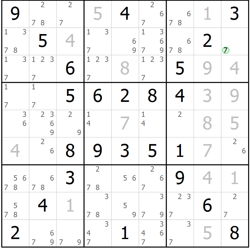 Position des candidats pour la solution de la Gr 65 page 68 du magazine de sudoku Virtuose n° 120