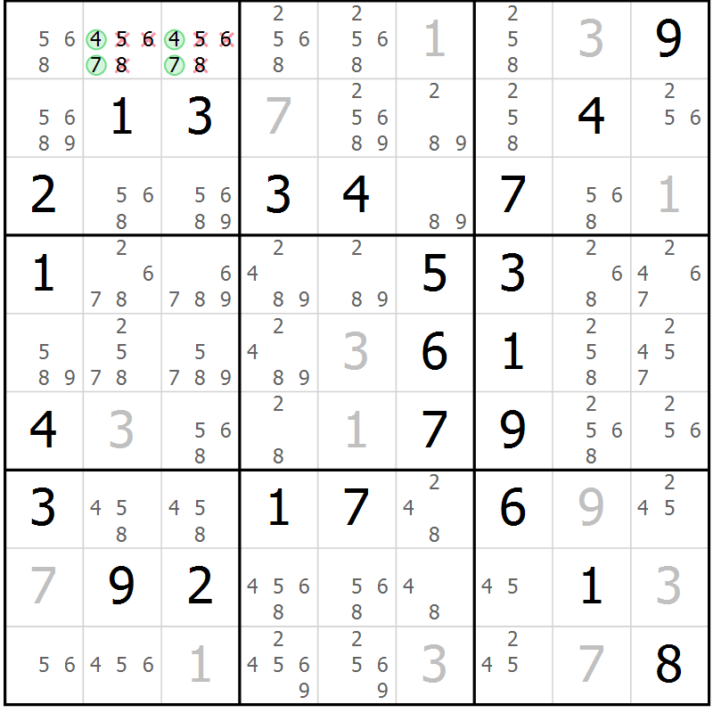Position des candidats pour la solution de la Gr 66 page 69 du magazine de sudoku Virtuose n° 120