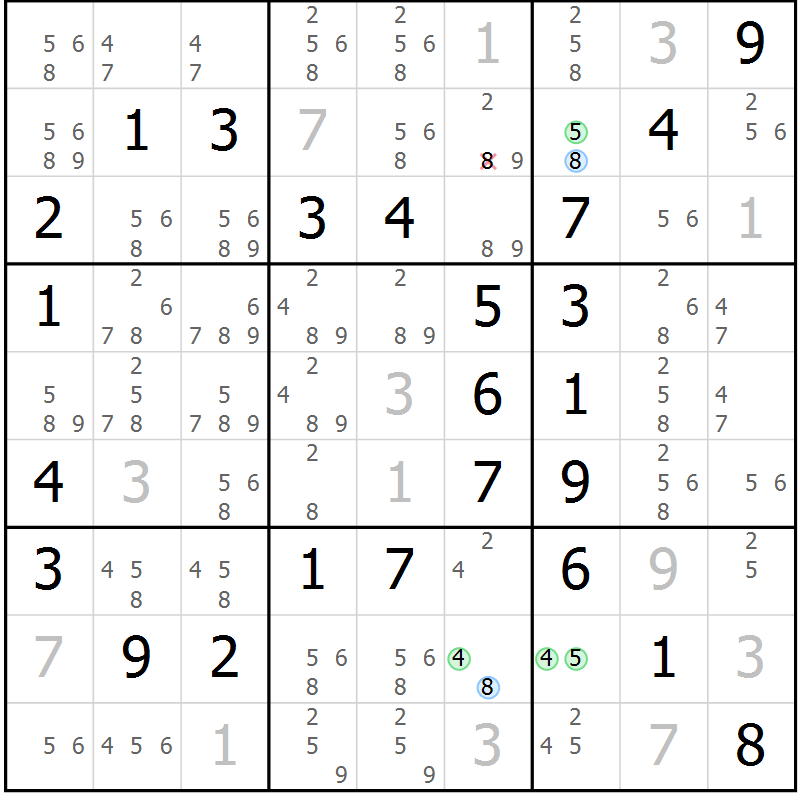 Position des candidats pour la solution de la Gr 66 page 69 du magazine de sudoku Virtuose n° 120