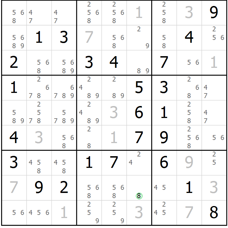 Position des candidats pour la solution de la Gr 66 page 69 du magazine de sudoku Virtuose n° 120