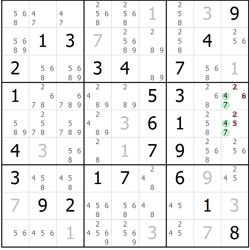 Position des candidats pour la solution de la Gr 66 page 69 du magazine de sudoku Virtuose n° 120