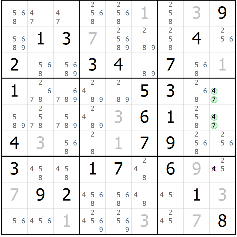 Position des candidats pour la solution de la Gr 66 page 69 du magazine de sudoku Virtuose n° 120