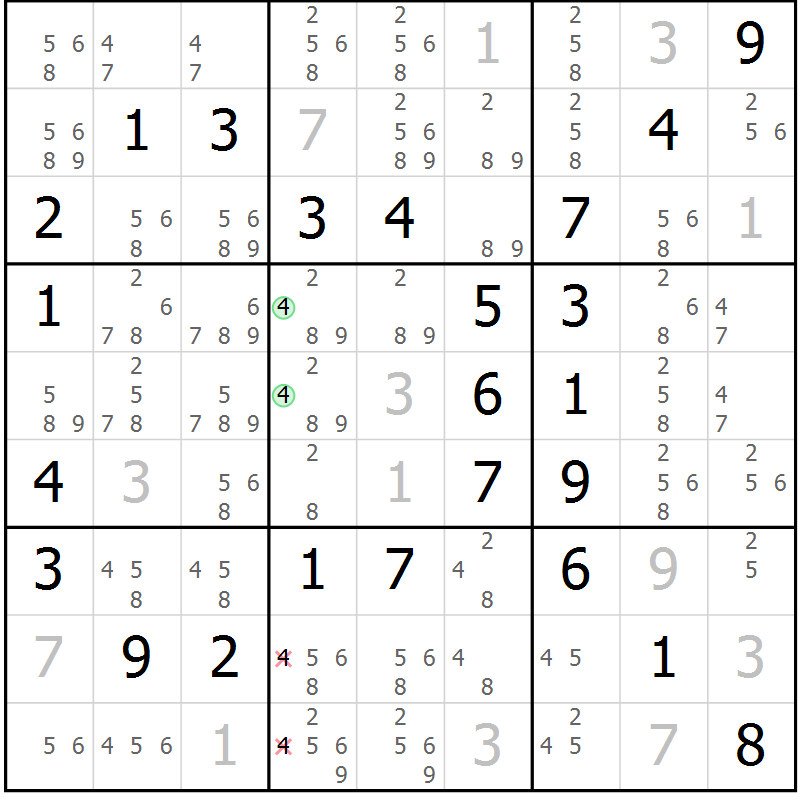 Position des candidats pour la solution de la Gr 66 page 69 du magazine de sudoku Virtuose n° 120