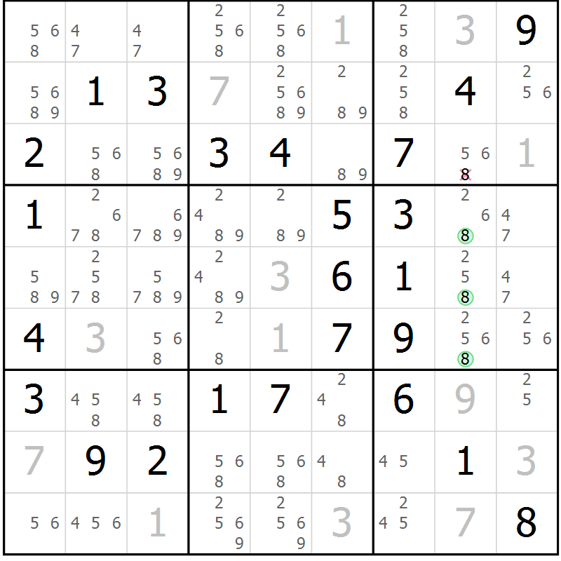 Position des candidats pour la solution de la Gr 66 page 69 du magazine de sudoku Virtuose n° 120