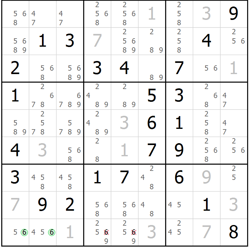 Position des candidats pour la solution de la Gr 66 page 69 du magazine de sudoku Virtuose n° 120