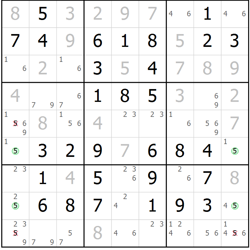 Position des candidats pour la solution de la Gr 67 page 70 du magazine de sudoku Virtuose n° 120