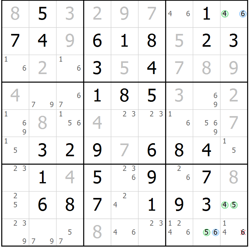 Position des candidats pour la solution de la Gr 67 page 70 du magazine de sudoku Virtuose n° 120