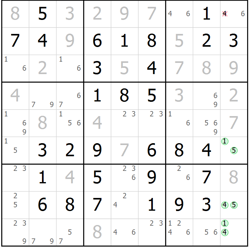 Position des candidats pour la solution de la Gr 67 page 70 du magazine de sudoku Virtuose n° 120