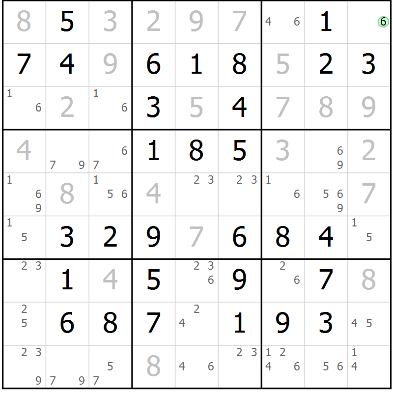 Position des candidats pour la solution de la Gr 67 page 70 du magazine de sudoku Virtuose n° 120
