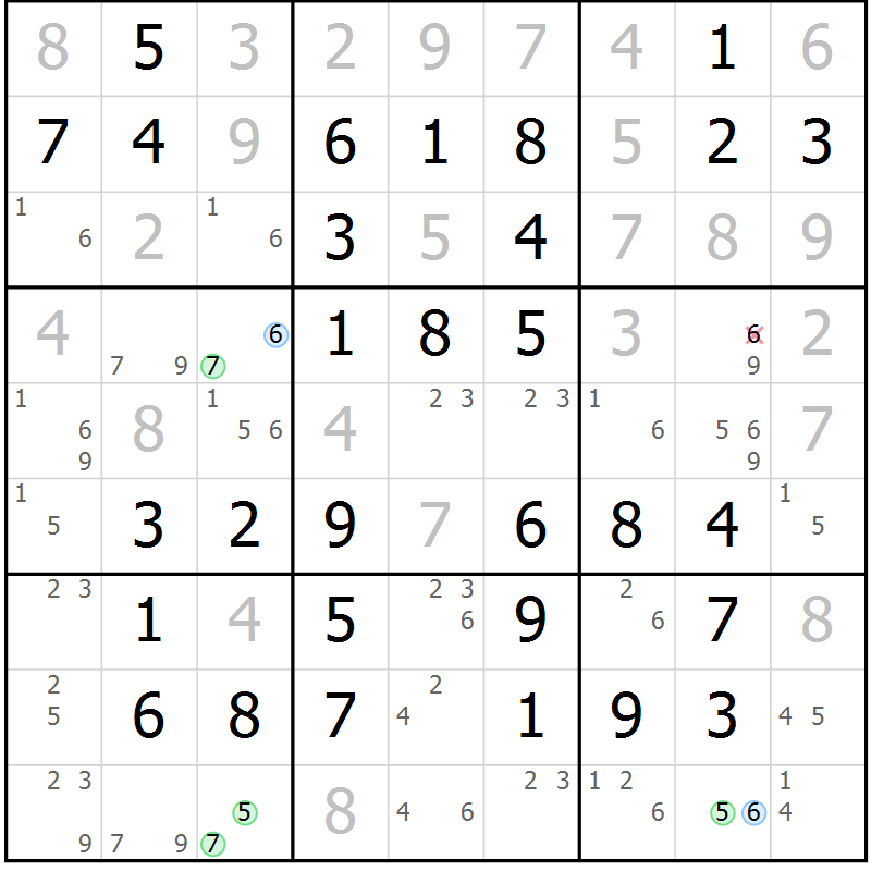 Position des candidats pour la solution de la Gr 67 page 70 du magazine de sudoku Virtuose n° 120