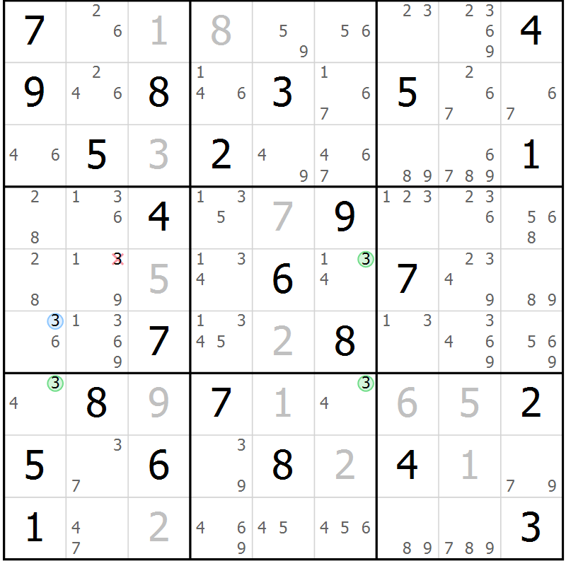 Position des candidats pour la solution de la Gr 68 page 71 du magazine de sudoku Virtuose n° 120