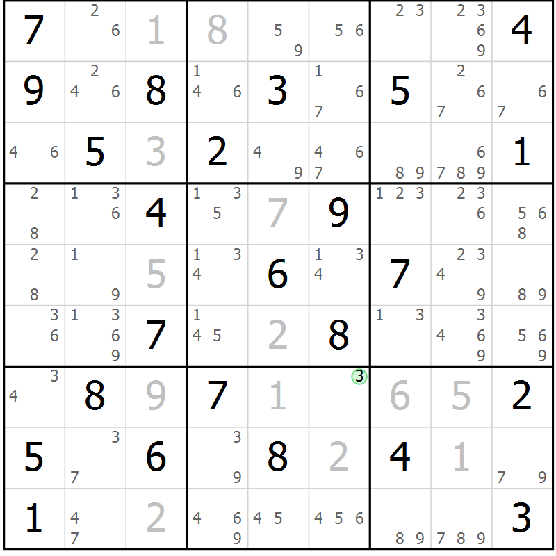 Position des candidats pour la solution de la Gr 68 page 71 du magazine de sudoku Virtuose n° 120