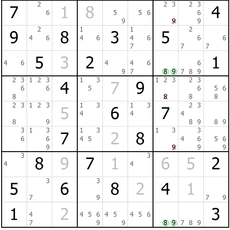 Position des candidats pour la solution de la Gr 68 page 71 du magazine de sudoku Virtuose n° 120