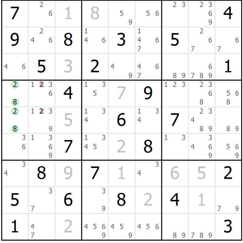 Position des candidats pour la solution de la Gr 68 page 71 du magazine de sudoku Virtuose n° 120