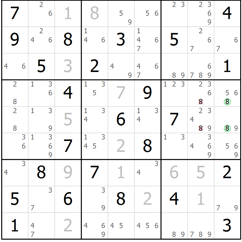 Position des candidats pour la solution de la Gr 68 page 71 du magazine de sudoku Virtuose n° 120
