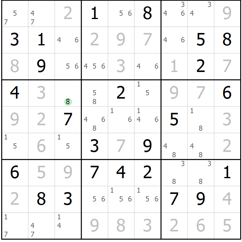 Position des candidats pour la solution de la Gr 69 page 72 du magazine de sudoku Virtuose n° 120