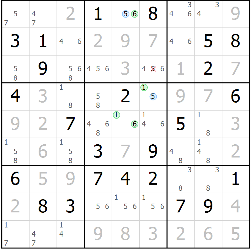 Position des candidats pour la solution de la Gr 69 page 72 du magazine de sudoku Virtuose n° 120