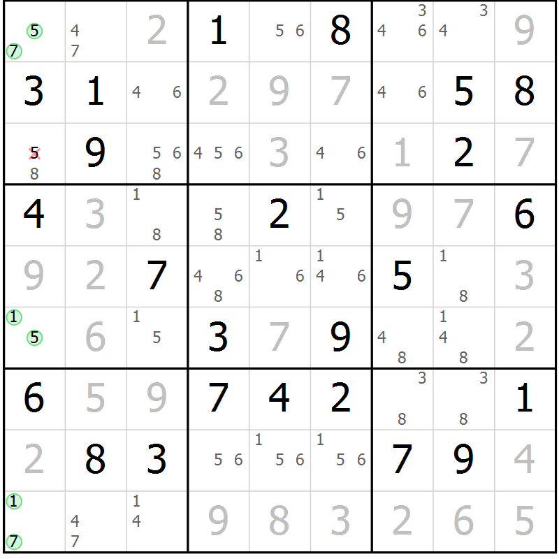 Position des candidats pour la solution de la Gr 69 page 72 du magazine de sudoku Virtuose n° 120