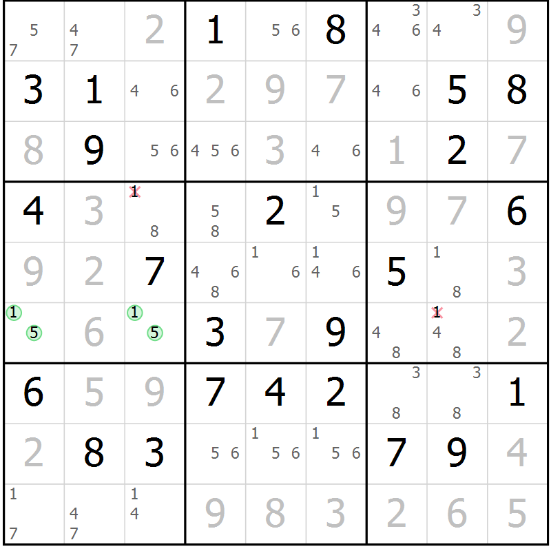 Position des candidats pour la solution de la Gr 69 page 72 du magazine de sudoku Virtuose n° 120